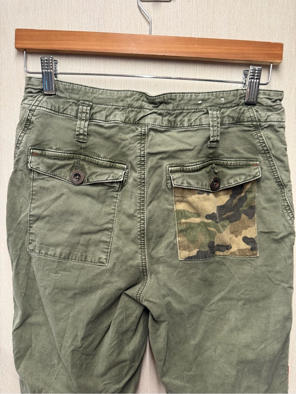 Anthropologie The Wanderer Olive Patchwork Side Stripe Cargo Pants, Size 28 - Picture 7 of 11